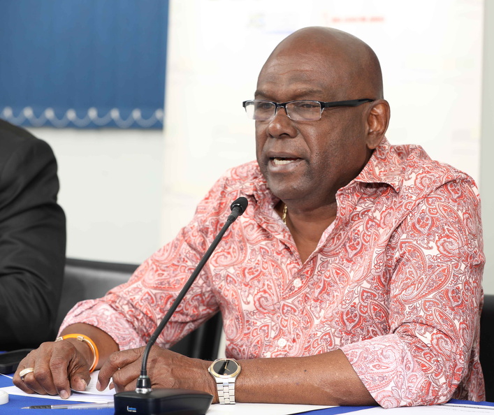 Colin Campbell (PNP) taking questions from the press.JPG