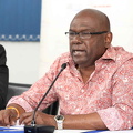 Colin Campbell (PNP) taking questions from the press
