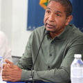 Delroy Williams (JLP) taking questions from the press