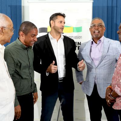 Press Confrence L R Noel Dacosta Jdc Delroy Williams Jlp Brian Schmidt Jdc Michael Mcmorr